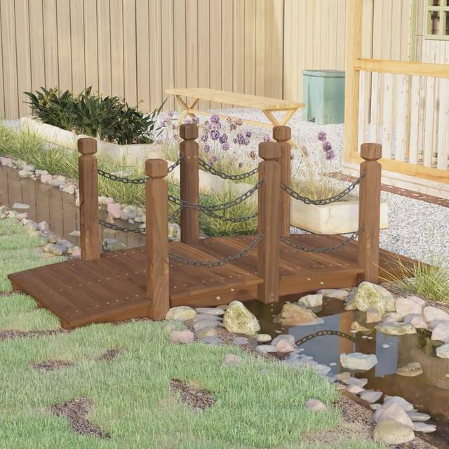 (dark brown, with chain railings) vidaXL Garden Bridge Ornament Pond Bridge with Railings Solid Wood Spruce
