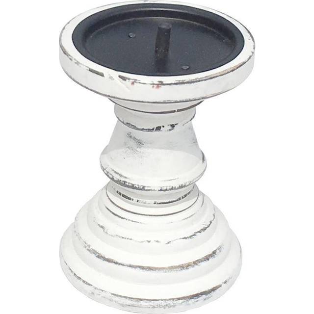 Topfurnishing - Rustic Antique Carved Wooden Pillar Church Candle Holder [[White Light,Small 13cm]