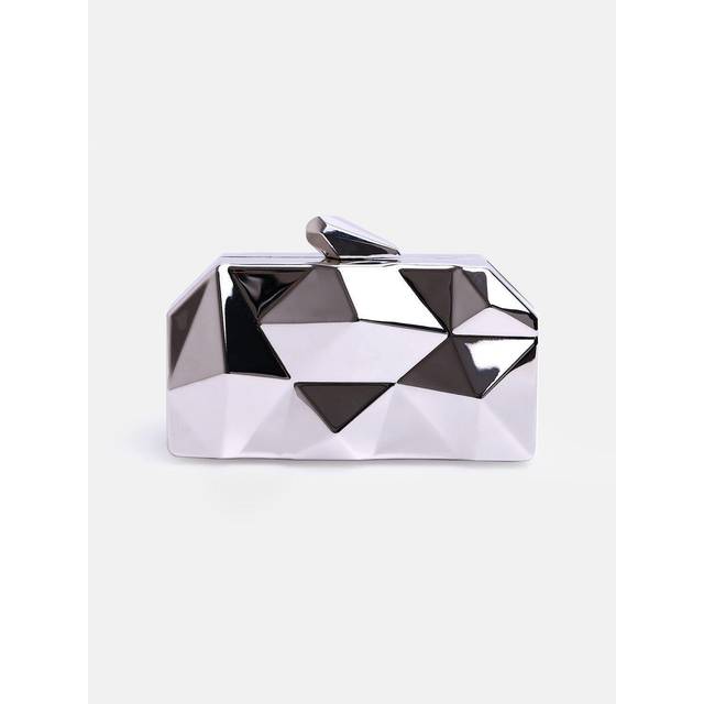 Melanie Geometric Pattern Clutch Bag - Silver - One Size - Where's That From