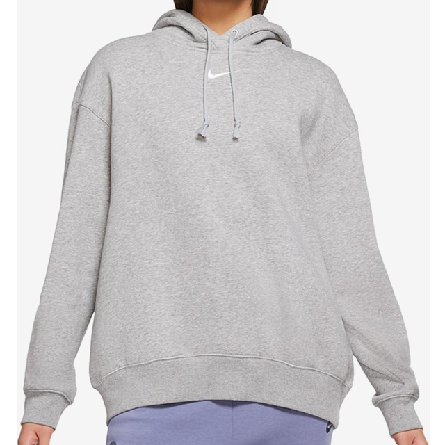 Nike Damer W NSW Essntl Clctn FLC Os HD huvtröja, Dk Grey Heather/Base grå/(vit), XS