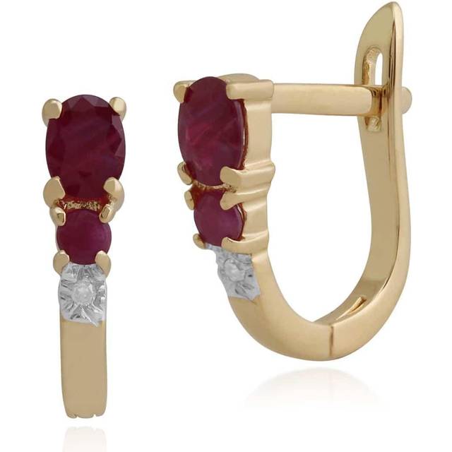Classic Oval Ruby & Diamond Omega Back Hoop Earrings in 9ct Yellow Gold