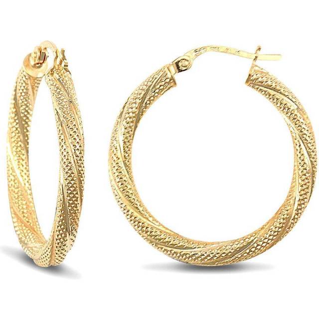 Jewelco London Ladies 9ct Yellow Gold Snake Skin Twisted 3mm Hoop Earrings 20mm - JER457B