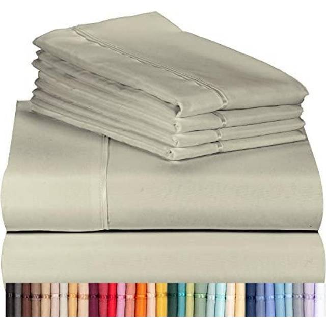 LuxClub 6 PC Sheet Set Sheets Deep Pockets 18 Eco Friendly Wrinkle Free Sheets Machine Washable Hotel Bedding Silky Soft - Light Taupe Queen