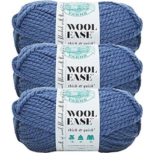 Lion Brand Yarn Wool-Ease Thick & Quick Yarn  Soft and Bulky Yarn for Knitting  Crocheting  and Crafting  3 Pack  Denim