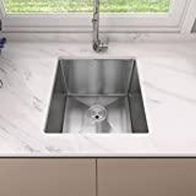 Sinber 16 x 18 x 8 Undermount Single Bowl Kitchen Sink with 18 Gauge 304 Stainless Steel Satin Finish HU1517SS Sink Only