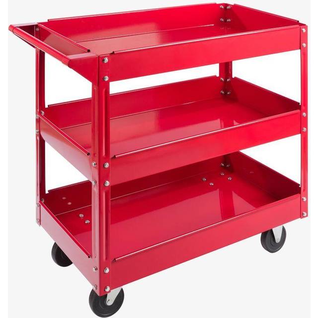 AREBOS Tool Trolley 3 Level Mobile Workshop Trolley Cart Storage Shelf on Wheels - Red