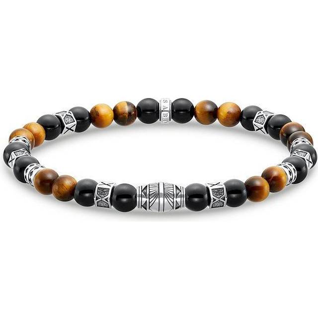 Thomas Sabo Bracelet with black onyx beads and tiger's eye beads silver multicoloured A2087-507-7-L19 - brown/black/silver-coloured - 19 cm