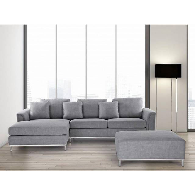 Corner Sofa OSLO Fabric Light Grey with Ottoman 5 Seater Right Hand