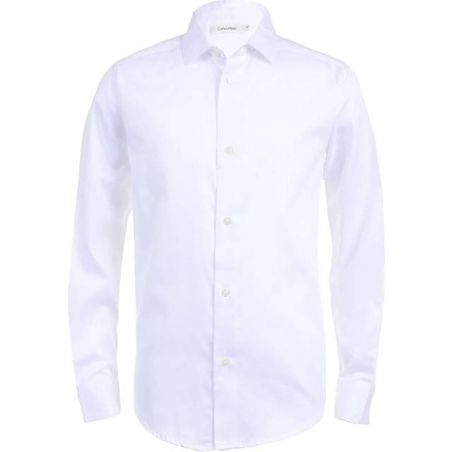 Calvin Klein Boys' Long Sleeve Sateen Dress Shirt  Button-down Style W
