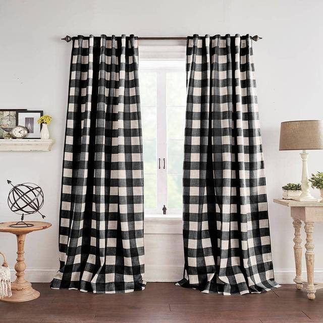 Elrene Home Fashions Farmhouse Living Grainger Buffalo-Check Blackout Window Curtain  Living Room and Bedroom Drape with Rod Pocket Tabs  52 x 95  Bla