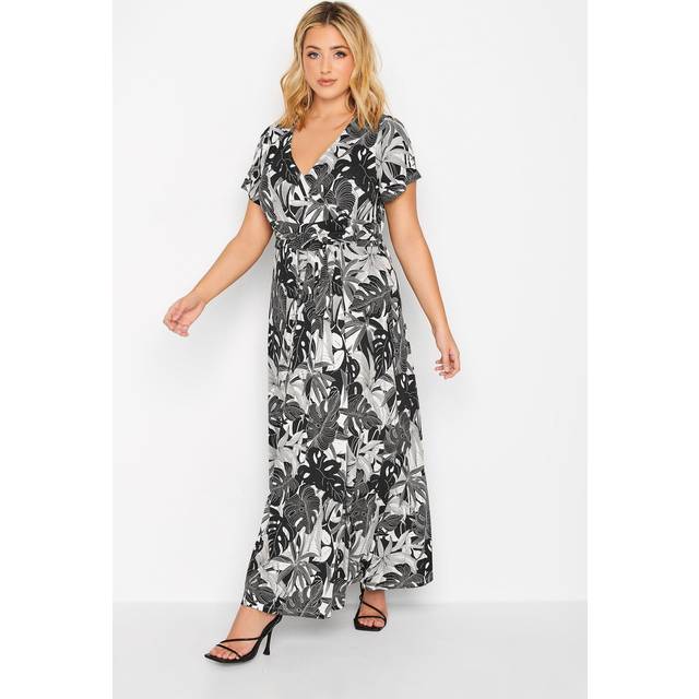 Yours Curve Black & White Floral Leaf Print Front Tie Maxi Dress, Women's Curve & Plus Size, Yours - 30-32