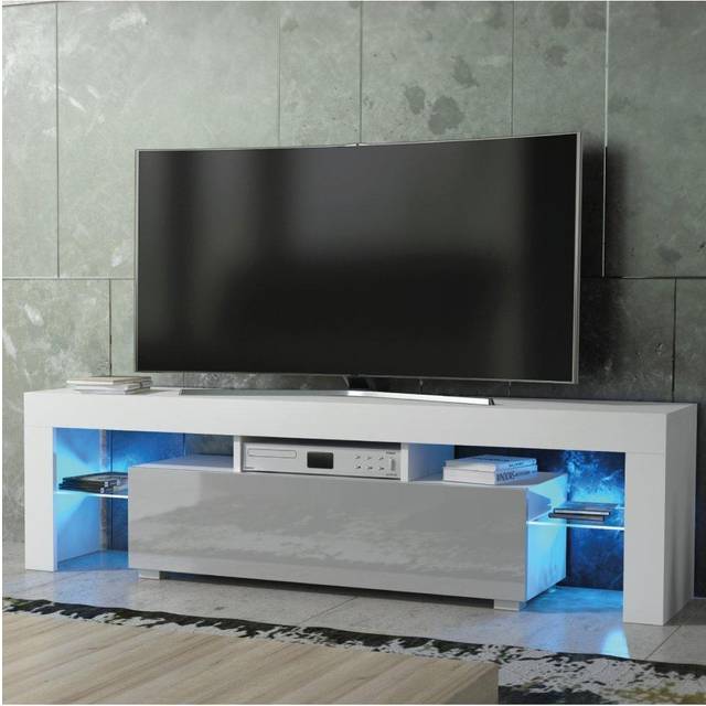 TV Unit 160cm LED Creative Furniture - White & Grey Gloss Doors