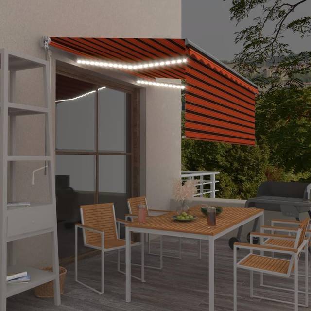 vidaXL Manual Retractable Awning with Blind&LED 3.5x2.5m Orange&Brown - Multicolour