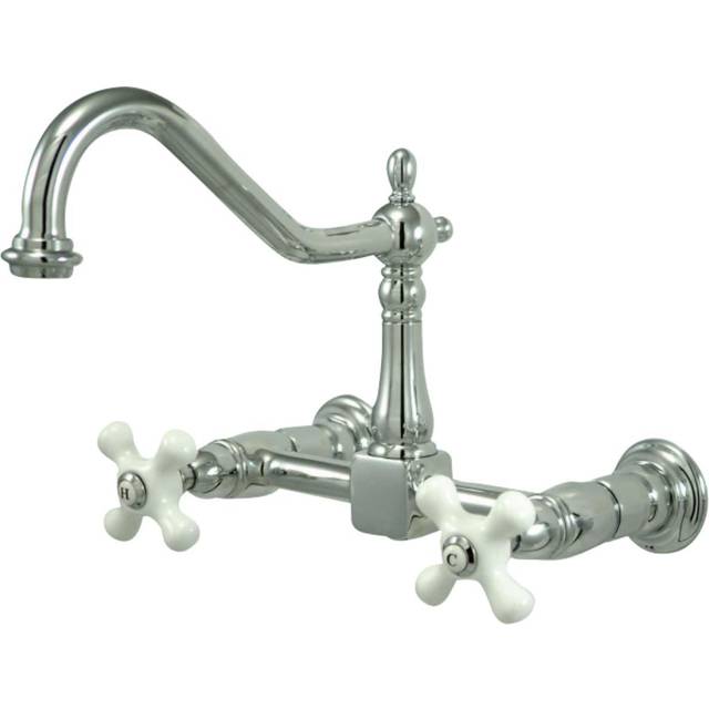"Kingston Brass KS1241PX Heritage Two-Handle Wall Mount Bridge Kitchen Faucet  8-1/2""""""""  Polished Chrome"