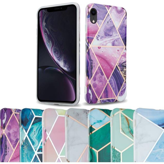 Cadorabo Fodral för Apple iPhone XR – fodral i regnbåge marmor nr 11 – mobiltelefonfodral av TPU silikon med mönster mosaik – silikonskal skyddande skal ultratunn baksida skydd stötfångare