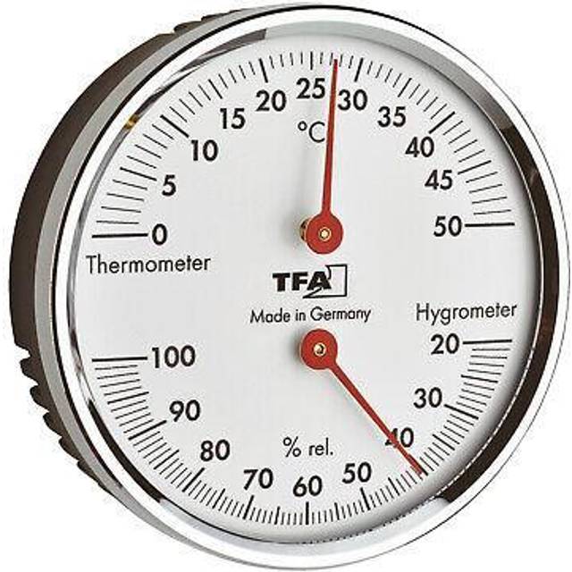 TFA Dostmann 45.2041.42 Analogue Thermo-Hygrometer with Metal Ring for Temperature and Humidity Control, Silver, L120 x W29 x H235 mm