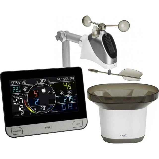 TFA Dostmann Väderstation WLAN View PRO 6-i-1, 35.8003.01, med utomhussensor vind/temperatur/luftfuktighet, med regnmätare, lufttryck, inklusive app och professionell väderprognos, digital, svart
