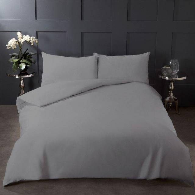 OHS Plain 100% Cotton Duvet Cover with Pillow Case Bedding Set, Grey - King