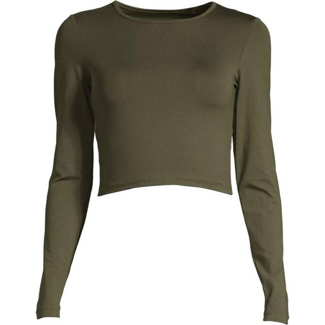 Crop Long Sleeve träningströja, Forest Green, Dam, 44