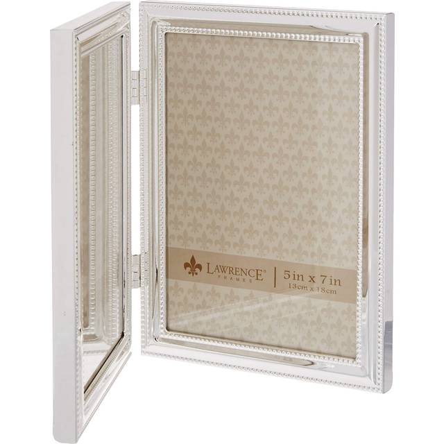 Lawrence Frames Hinged Double (Vertical) Metal Picture Frame Silver-Plate with Delicate Beading  5 by 7-Inch