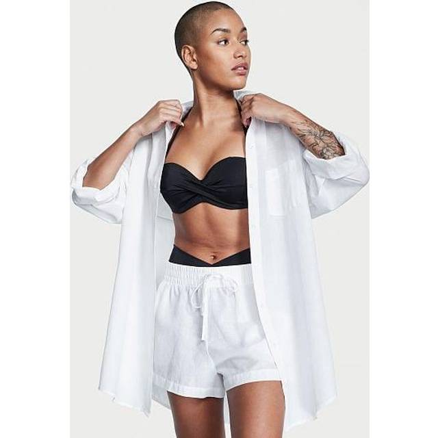 Victoria's Secret White Linen Overzised Cover Up Shirt - white linen - M