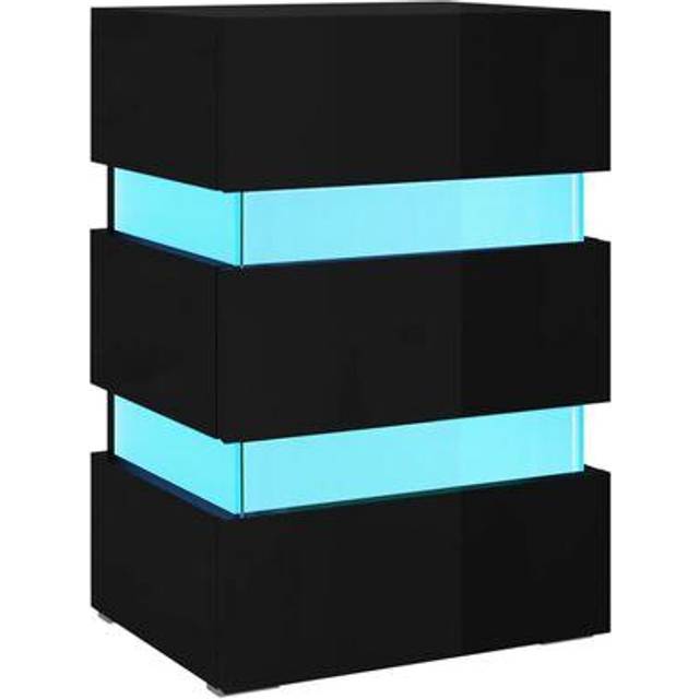 vidaXL LED Bedside Cabinet High Gloss Black 45x35x67 cm Engineered Wood