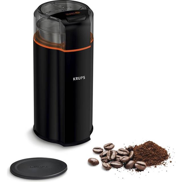 Krups GX3328 Silent Vortex elektrisk kaffe- och kryddkvarn | 3-i-1 kvarn för kaffebönor, kryddor, örter | supertyst | diskmaskinssäker | avtagbar slipskål lock | svart