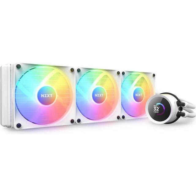 NZXT Kraken 360 RGB - RL-KR360-W1-360 mm AIO CPU-vätskekylare - anpassningsbar 1,54-tums fyrkantig LCD-skärm för bilder, prestandamätningar och mer - 3 x F120 RGB-fläktar - Vit