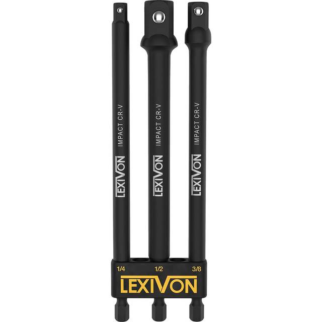 "LEXIVON Impact Grade Socket Adapter Set, 6"" Extension Bit with Holder | 3-Piece 1/4"", 3/8"", and 1/2"" Drive, Adapt Your Power Drill to High Torque"