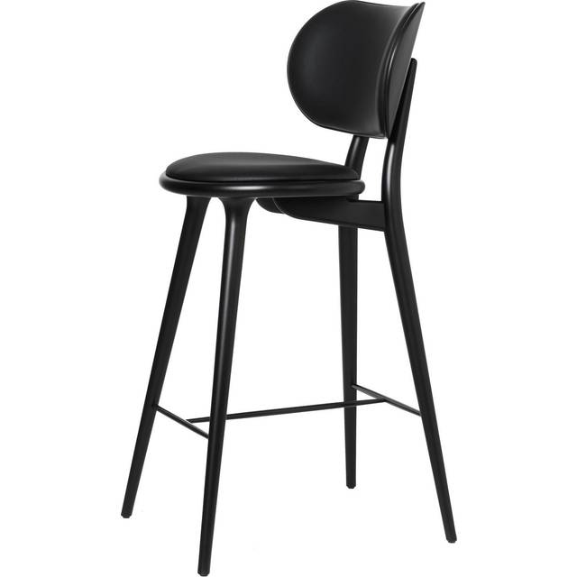 Mater Mater High Stool Backrest barstool low leather black, black stained beech stand