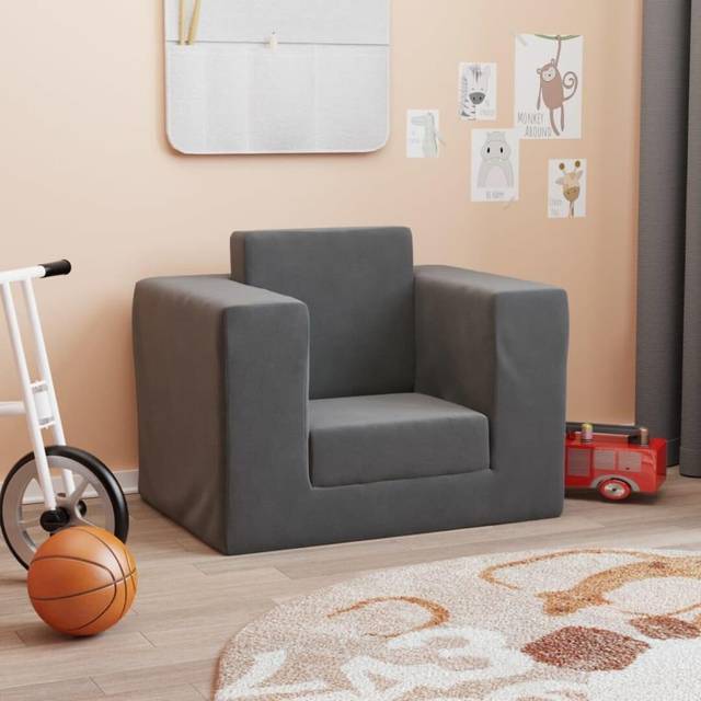 vidaXL Bäddsoffa för barn antracit mjuk plysch