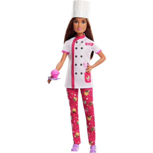Doll and Accessories, Career Pastry Chef Doll with Hat, and Cake Slice, HKT67