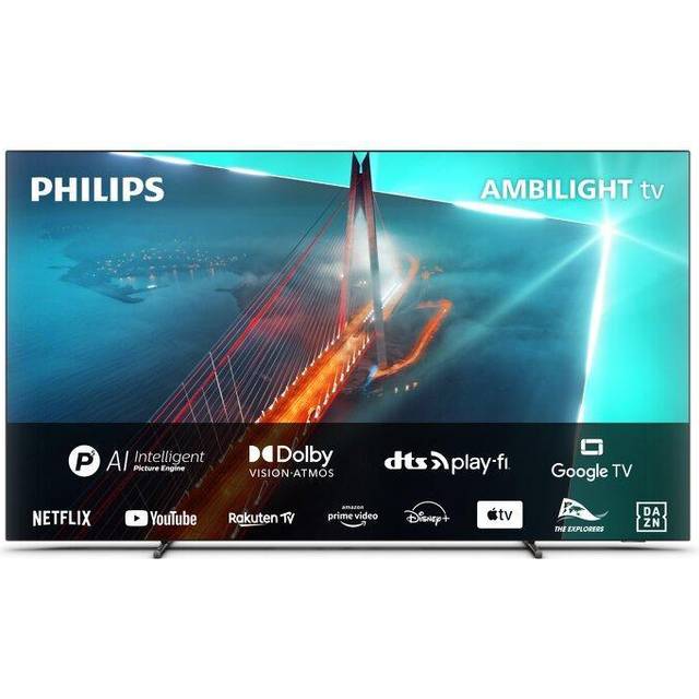 Philips OLED 55OLED708 4K Ambilight-TV, 139,7 cm (55"), 3840 x 2160 pixlar, OLED, Smart-TV, Wi-Fi, Grå, Metallisk