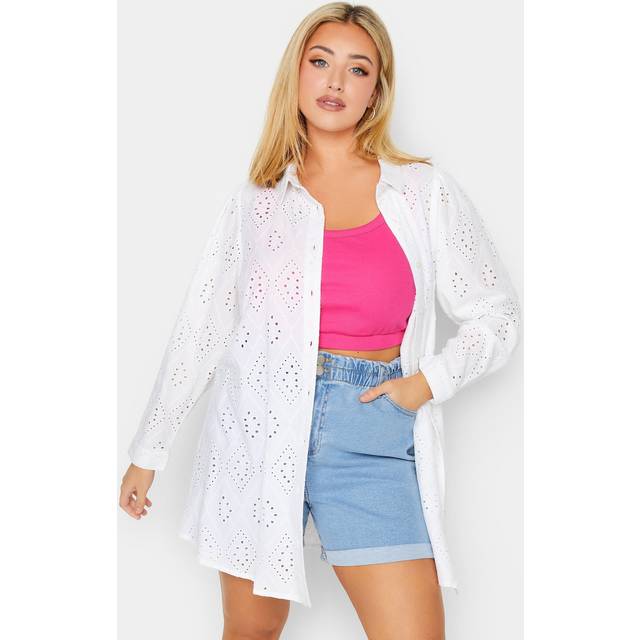 Yours Curve White Broderie Anglaise Shirt, Women's Curve & Plus Size, Yours - 22-24