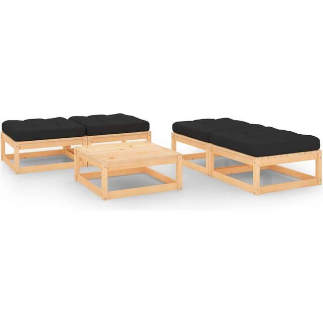 Loungegrupp för trädgården med dynor 5 delar massiv furu