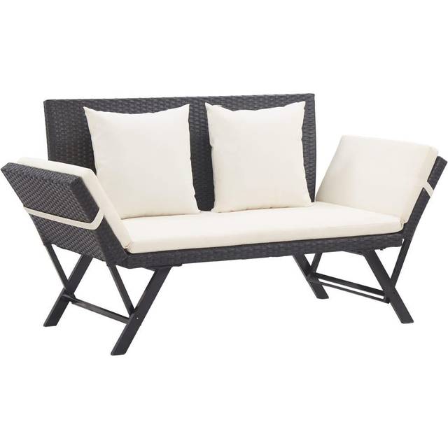 vidaXL Garden Bench with Cushions Black 176 cm Poly Rattan