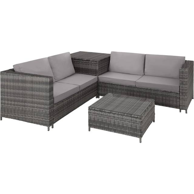 Garden Furniture Set Siena - for 4 people, with large storage box, thick seat cushions - grey/light grey