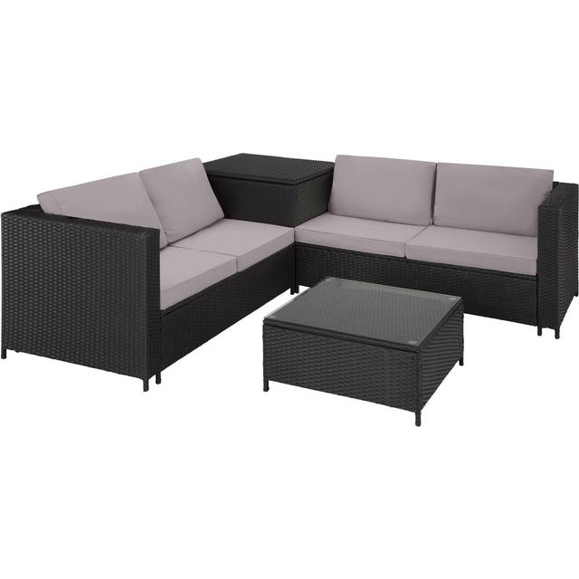 Garden Furniture Set Siena - for 4 people, with large storage box, thick seat cushions - black/grey