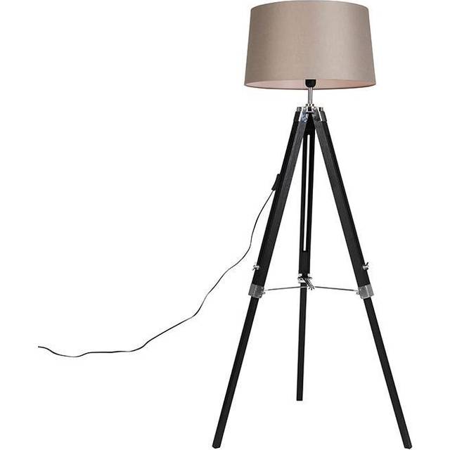 Gulvlampe Stativ sort med skygge 45 cm linned taupe