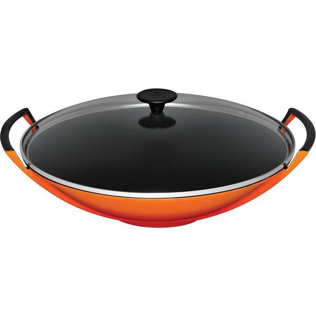 Le Creuset Cast Iron Wok & Glass Lid 36cm - Volcanic (36cm W)