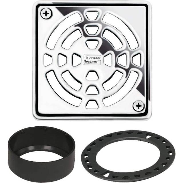 Schluter Kerdi-Drain Classic Shower Grate Kit with Integrated Slope Bonding Flange - Ideal for Tile Showers - 4 Grate Size Square Chrome Grate Finish