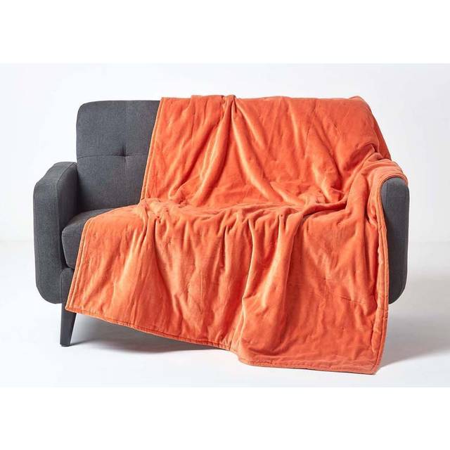 Homescapes Luxury Velvet Throw, 100% Cotton, 125 x 150 cm, Burnt Orange, Quilted, For Bed or Sofa, Handcrafted, OEKO-TEX Certified, 49 x 59"