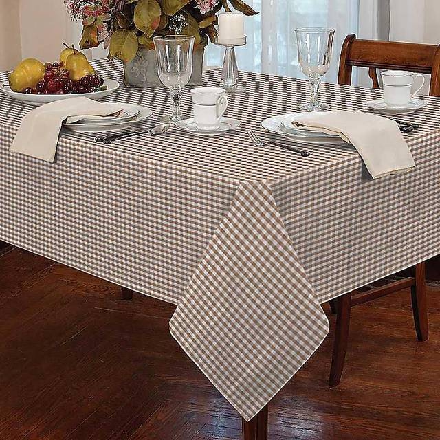 "(Beige, Square 54"" x 54"") Gingham Tablecloth Patterned Table Covering"