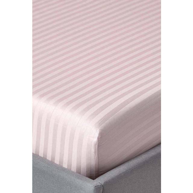 Homescapes 100% Egyptian Cotton 330 TC Single Fitted Sheet, 30 cm Deep, Luxury Satin Stripe, Dusky Pink, Elasticated, Machine Washable - Purple