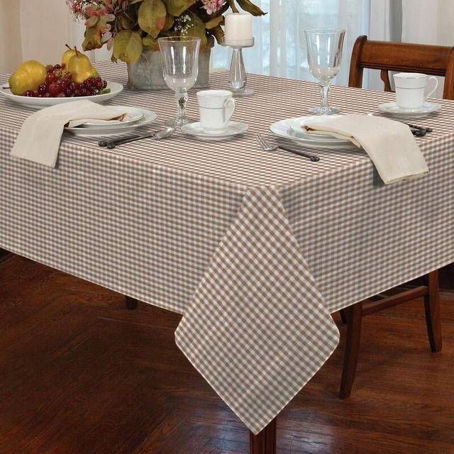 "(Beige, Square 54"" x 72"") Gingham Tablecloth Patterned Table Covering"