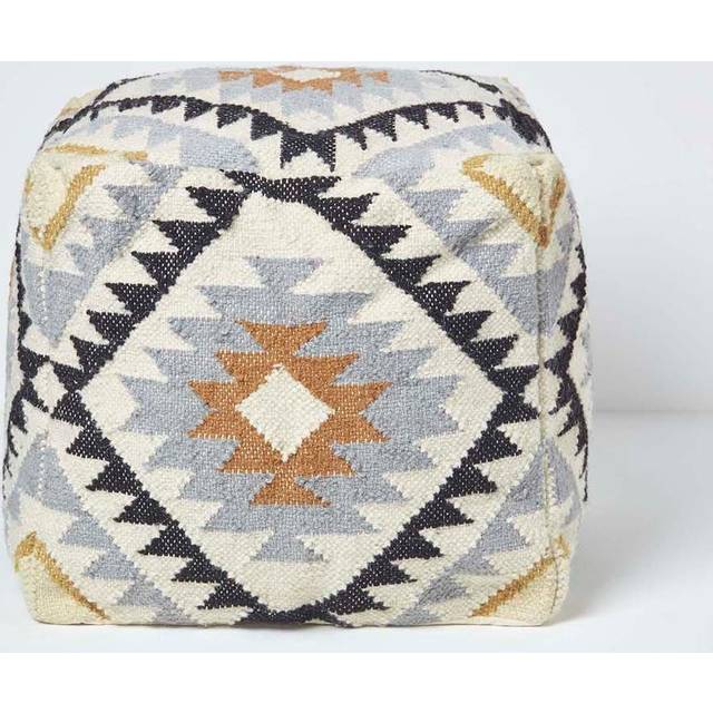 Homescapes Gold & Black Kilim Footstool 43x43cm Beanbag Square Pouffe - Multi Colour