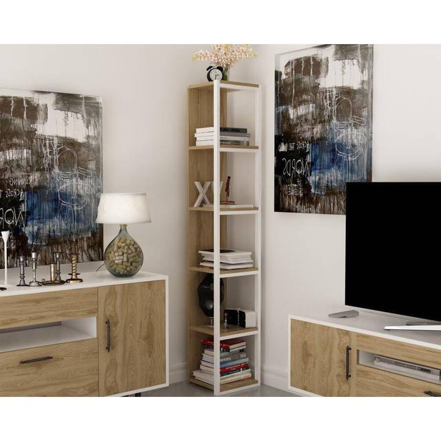 Texas 5-Tier Corner Bookshelf - Oud Oak&White - Brown