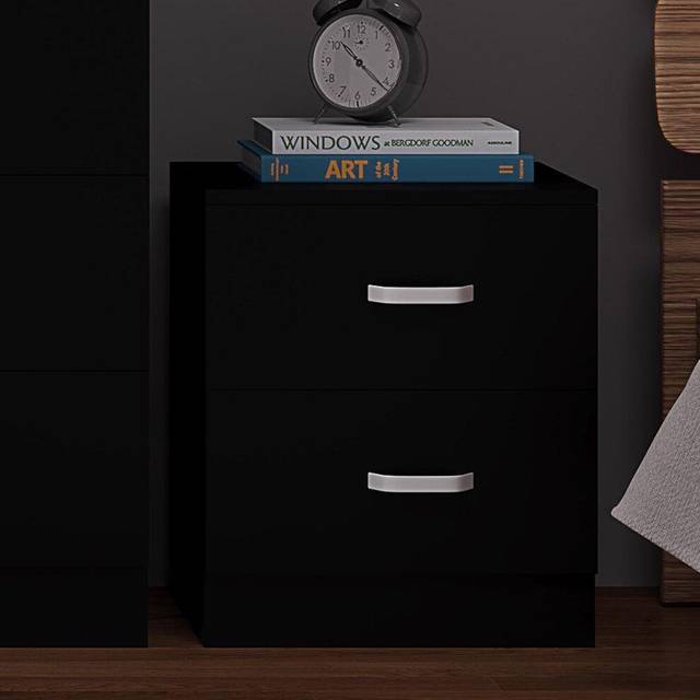 Fwstyle Tunis 2 Drawer Bedside Table Matt Black, Black