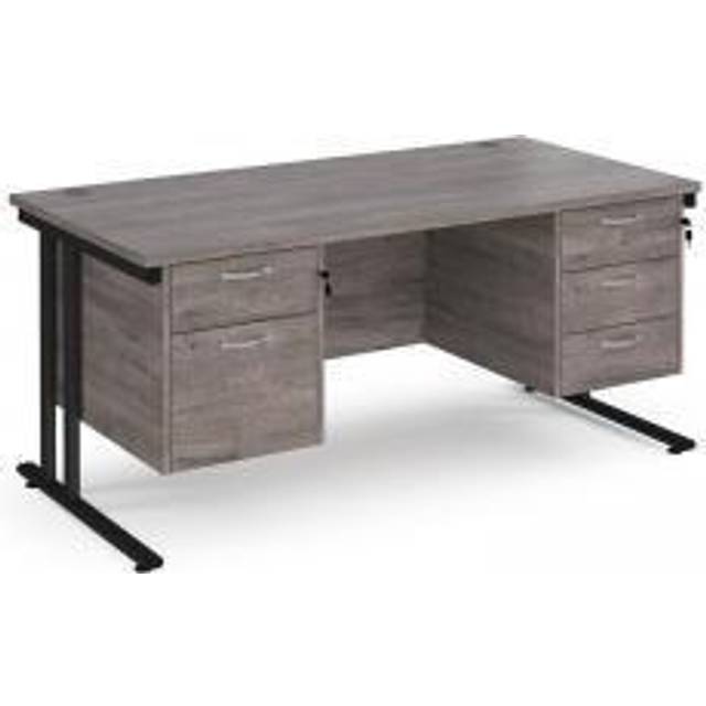 Maestro 25 straight desk 1600mm x 800mm with 2 and 3 drawer pedestals - black cantilever leg frame, grey oak top