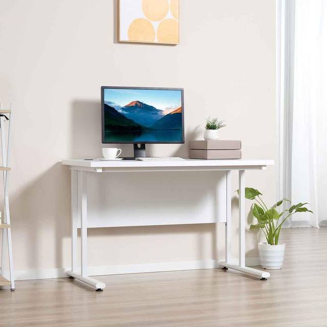 Computer Desk - Home Office Desk - Writing Table - 120x60x75cm Laptop Workstation with 2 Cable Management Holes - C Shaped Metal Legs for Adults and K